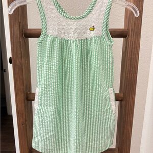 Green and White Sleeveless Dress with Embroidered Detail-Girls 4T